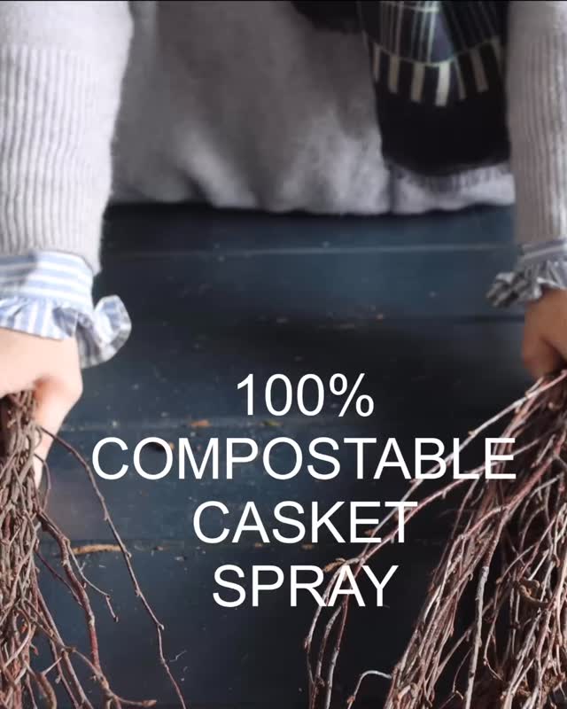 A fully compostable casket spray, made with no foam and no wire, using simple, natural mechanics that keep the design lightweight and secure. With no water source, flower choice becomes critical: I rely on long-lasting varieties and evergreen foliages, often keeping the bulb attached on spring flowers giving them their own water source.
Before leaving the studio, the entire piece is thoroughly sprayed and hessian is placed underneath to protect surfaces.

It was encouraging to finally see a recent newspaper article drawing attention to the environmental impact of floral foam and plastic in funeral tributes, it feels important to keep demonstrating practical alternatives. 

This is not new territory — it’s something I started talking about over ten years ago after being shocked at the sheer scale of foam and plastic from crematoriums going to landfill. I wrote to  key industry people along with journalists and the press and met with no response or with indifference. 

Ironically florists are now facing another challenge.
With more people opting for simple funerals with little or no ceremony, we’re seeing a real reduction in flowers for funerals— something that directly affects florists’ livelihoods. And that feels really sad.
Flowers are often the last tangible thing someone can do for a loved one they’ve lost. The act of choosing them, giving them, and seeing them placed goes far beyond decoration. Funeral flowers are not a modern habit — they are part of the grieving process and a  tradition going back to Ancient Greece.

Finding sustainable alternatives to traditional tributes isn’t just an environmental conversation. It’s about protecting a ritual, supporting our industry, and ensuring flowers continue to have a place at funerals.

Step by step clips from the full tutorial on @blossomandprosper
