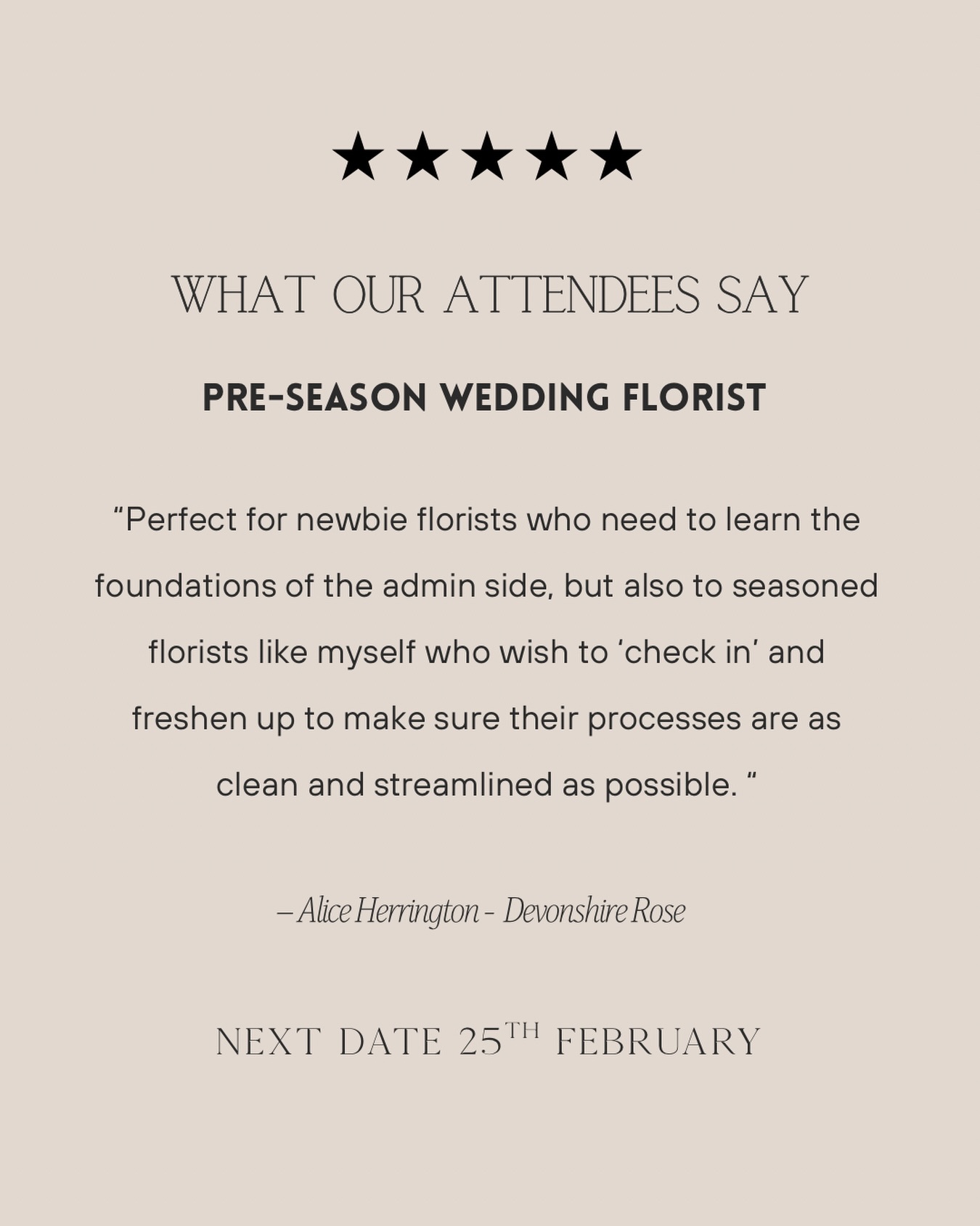 Thank you @devonshirerose_floraldesign  for the lovely feedback from the last pre-season wedding florist workshop .🙏🏻 
If you think you’d benefit from a day preparing for the year ahead click on the link and book your place for this years workshop 
25th February :)